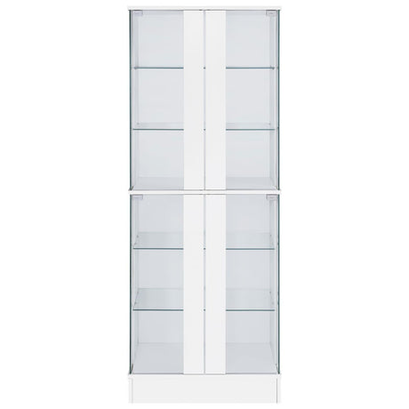 Cabra Display Case Curio Cabinet with Glass Shelves and LED Lighting White High Gloss by Coaster at Eve Furniture