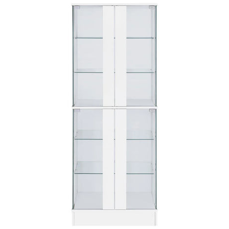 Cabra Display Case Curio Cabinet with Glass Shelves and LED Lighting White High Gloss by Coaster at Eve Furniture