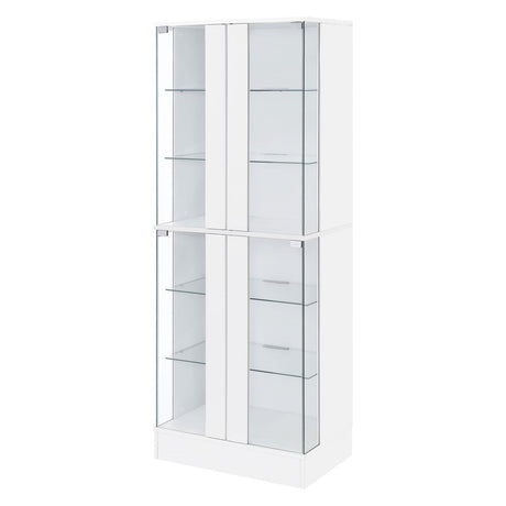 Cabra Display Case Curio Cabinet with Glass Shelves and LED Lighting White High Gloss by Coaster at Eve Furniture