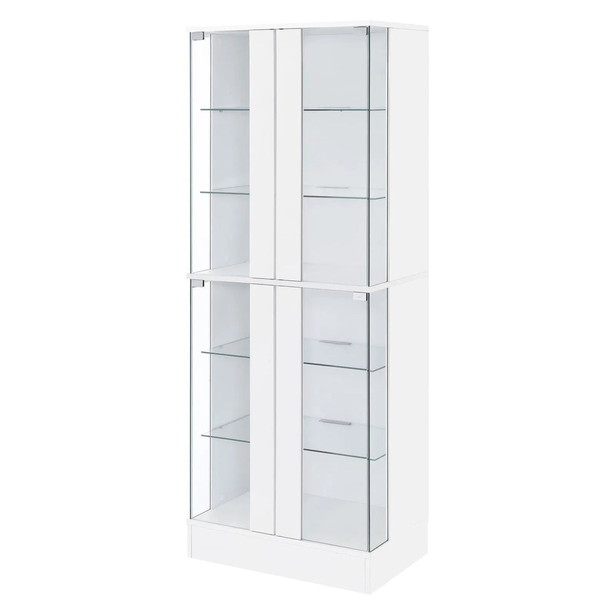 Cabra Display Case Curio Cabinet with Glass Shelves and LED Lighting White High Gloss by Coaster at Eve Furniture