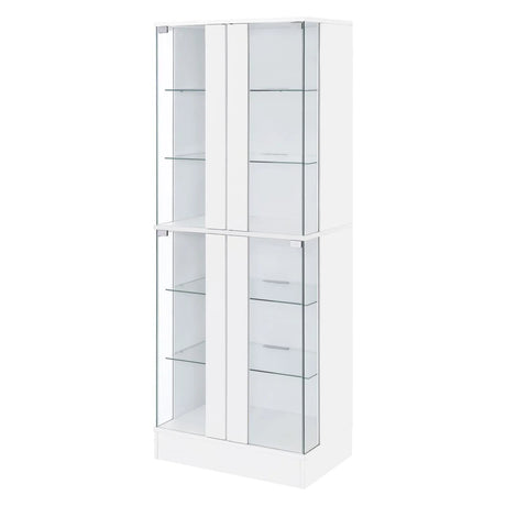 Cabra Display Case Curio Cabinet with Glass Shelves and LED Lighting White High Gloss by Coaster at Eve Furniture