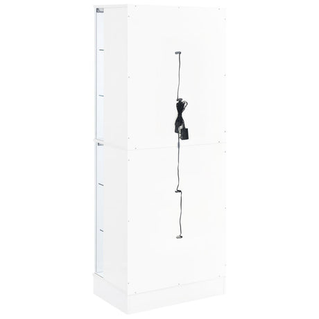 Cabra Display Case Curio Cabinet with Glass Shelves and LED Lighting White High Gloss by Coaster at Eve Furniture