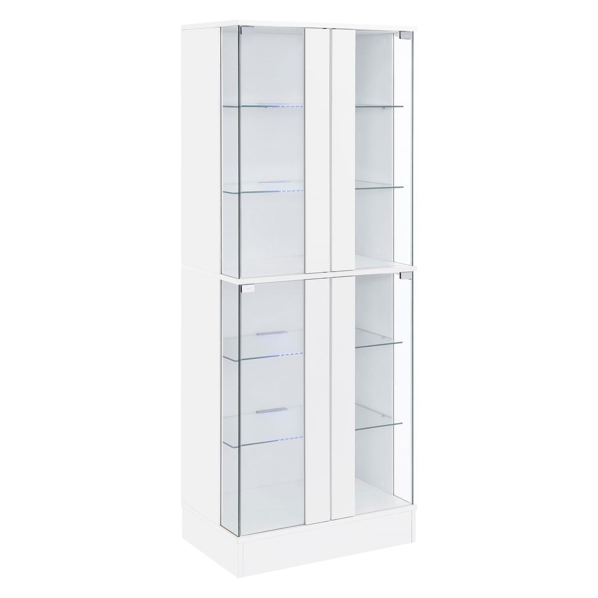 Cabra Display Case Curio Cabinet with Glass Shelves and LED Lighting White High Gloss by Coaster at Eve Furniture