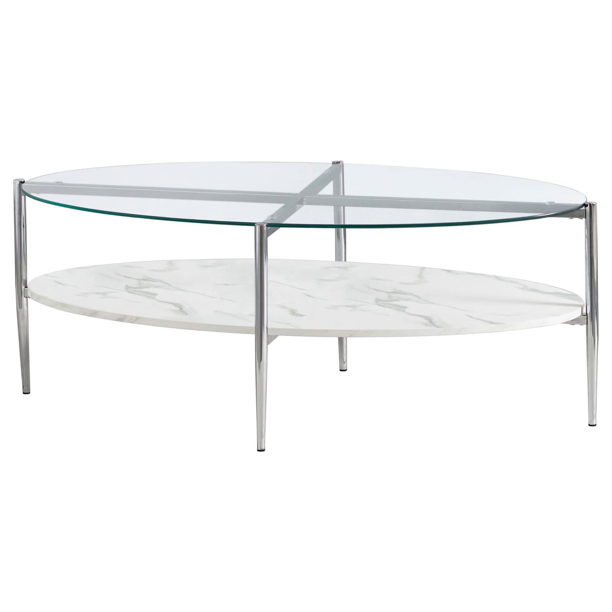 Cadee White/Chrome Round Glass Top Coffee Table