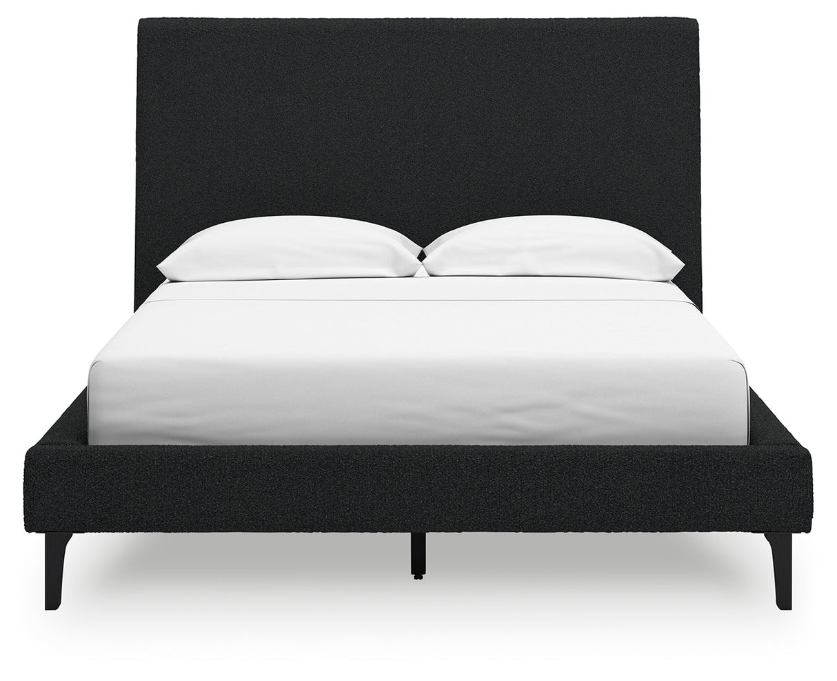 Cadmori Black Full Upholstered Bed with Roll Slats