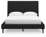 Cadmori Black Full Upholstered Bed with Roll Slats