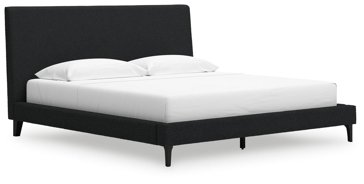 Cadmori Black King Upholstered Bed with Roll Slats