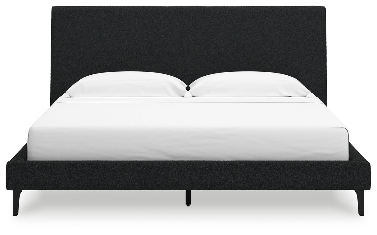 Cadmori Black King Upholstered Bed with Roll Slats