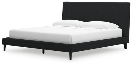 Cadmori Black King Upholstered Bed with Roll Slats