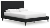 Cadmori Black Queen Upholstered Bed with Roll Slats