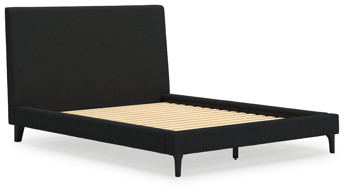 Cadmori Black Queen Upholstered Bed with Roll Slats