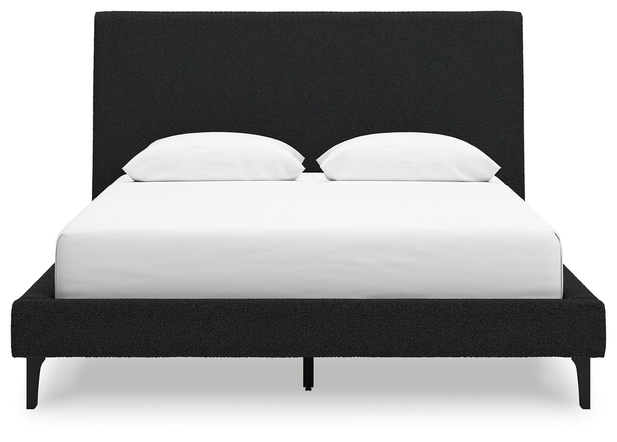 Cadmori Black Queen Upholstered Bed with Roll Slats