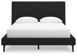 Cadmori Black Queen Upholstered Bed with Roll Slats