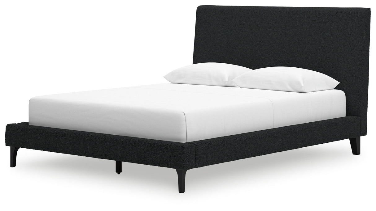 Cadmori Black Queen Upholstered Bed with Roll Slats