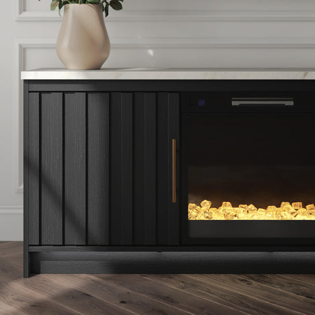 Cadmori Black & White 63" TV Stand with Electric Fireplace by Ashley at Eve Furniture