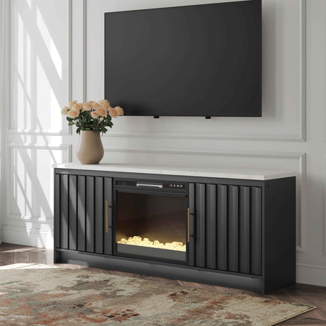 Cadmori Black & White 63" TV Stand with Electric Fireplace by Ashley at Eve Furniture