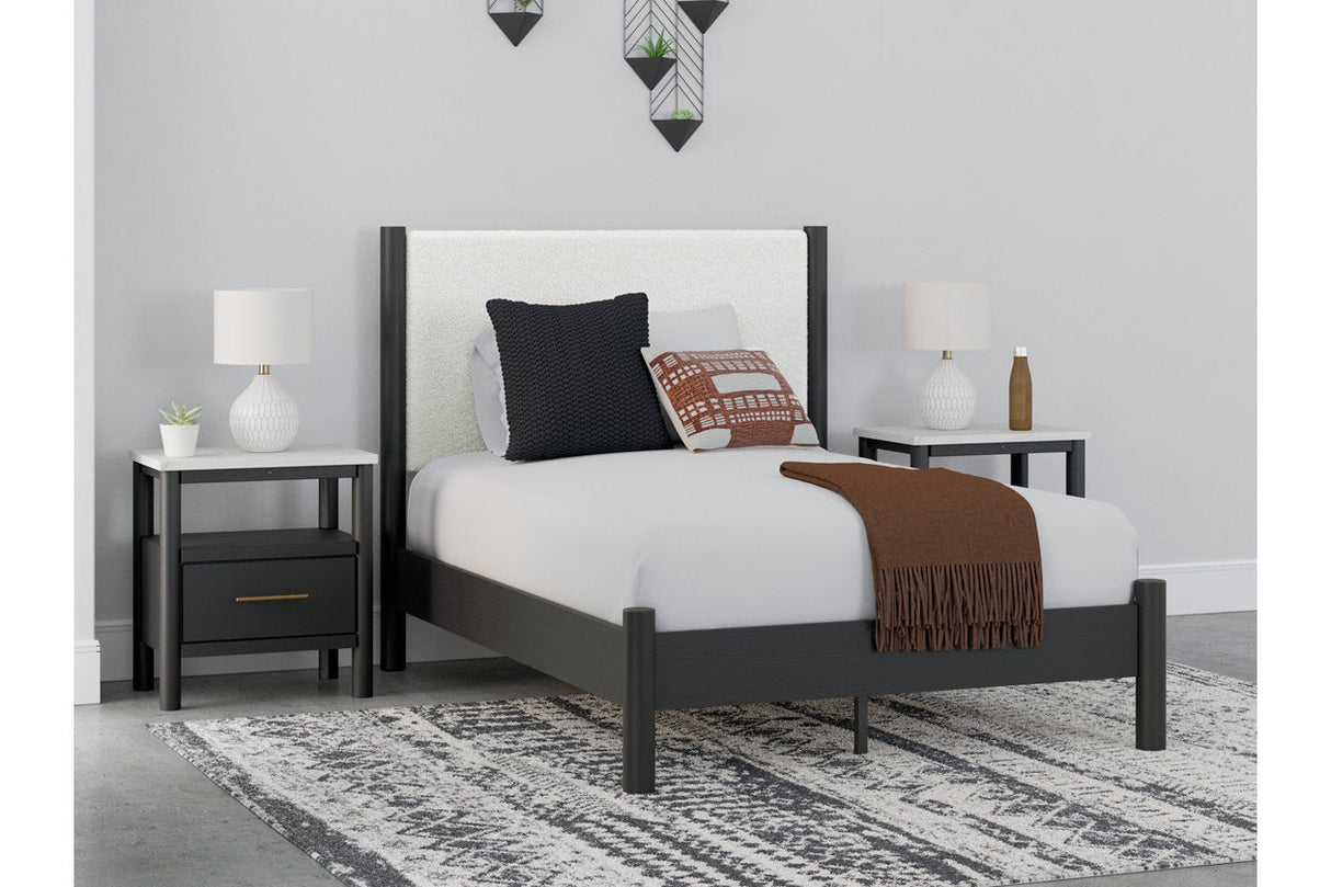 Cadmori Black/White Full Upholstered Platform Bed by Ashley at Eve Furniture