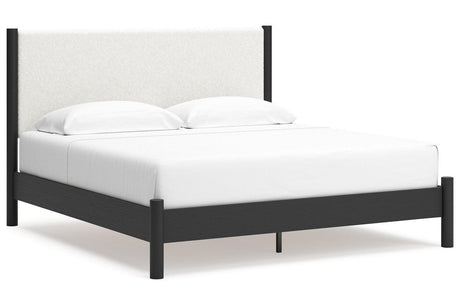 Cadmori Black/White King Upholstered Panel Bed by Ashley at Eve Furniture