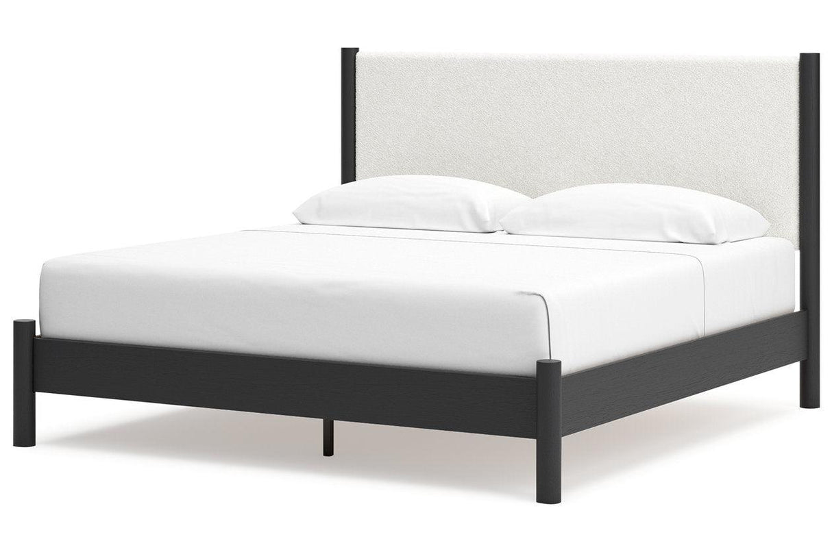 Cadmori Black/White King Upholstered Panel Bed by Ashley at Eve Furniture