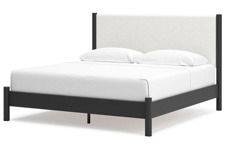 Cadmori Black/White King Upholstered Panel Bed by Ashley at Eve Furniture
