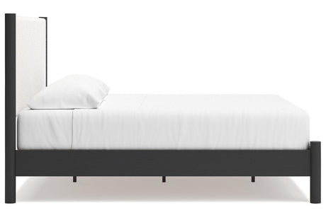 Cadmori Black/White King Upholstered Panel Bed by Ashley at Eve Furniture