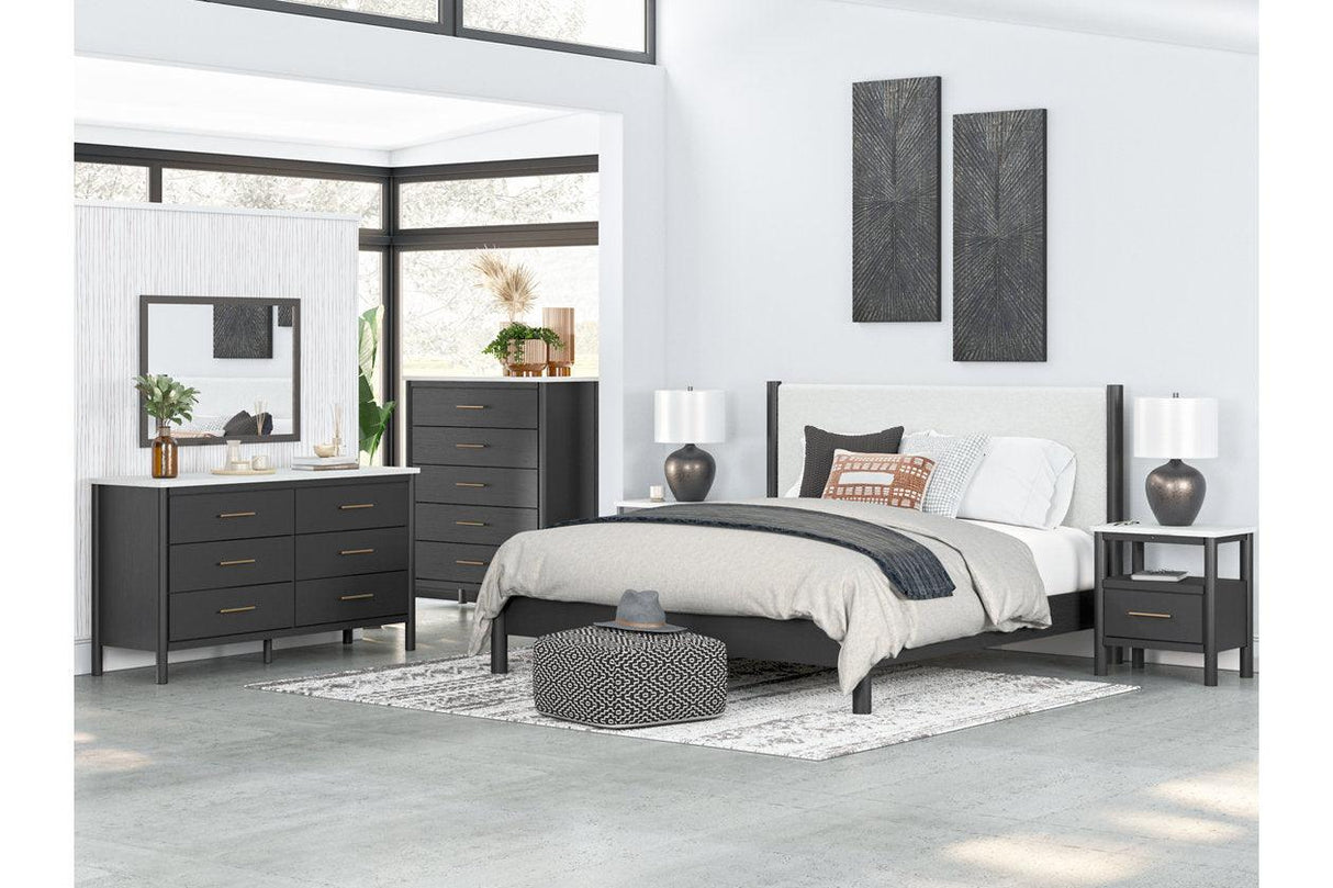 Cadmori Black/White King Upholstered Panel Bed by Ashley at Eve Furniture
