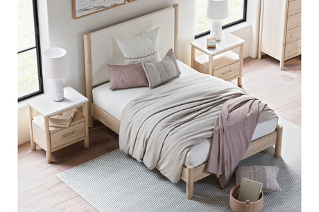 Cadmori Tan/Beige Full Upholstered Platform Bed by Ashley at Eve Furniture