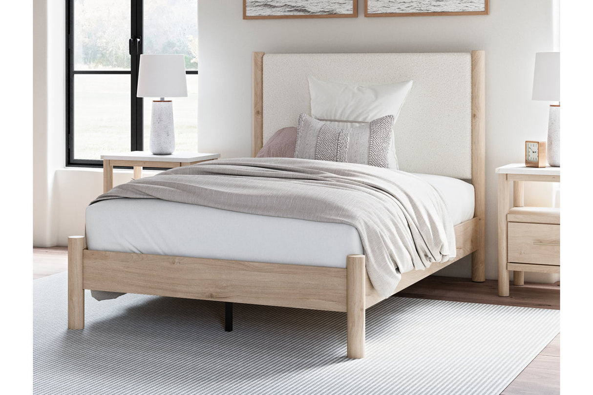 Cadmori Tan/Beige Full Upholstered Platform Bed by Ashley at Eve Furniture