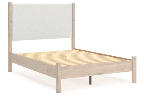 Cadmori Tan/Beige Full Upholstered Platform Bed by Ashley at Eve Furniture