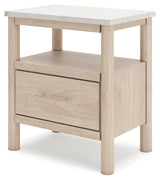 Cadmori Tan/Beige Full Upholstered Platform Bedroom Set by Ashley at Eve Furniture
