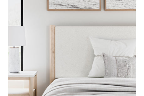 Cadmori Tan/Beige Full Upholstered Platform Bedroom Set by Ashley at Eve Furniture