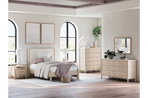Cadmori Tan/Beige Full Upholstered Platform Bedroom Set by Ashley at Eve Furniture