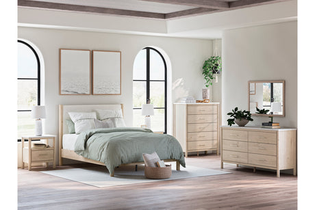 Cadmori Tan/Beige Queen Upholstered Platform Bed by Ashley at Eve Furniture
