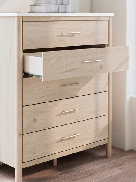 Cadmori Tan/Beige Upholstered Platform Bedroom Set by Ashley at Eve Furniture