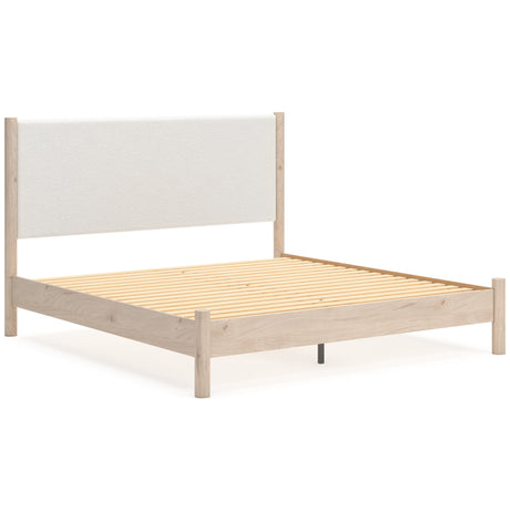 Cadmori Tan/Beige Upholstered Platform Bedroom Set by Ashley at Eve Furniture
