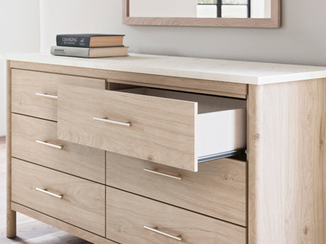 Cadmori Tan/Beige Upholstered Platform Bedroom Set by Ashley at Eve Furniture