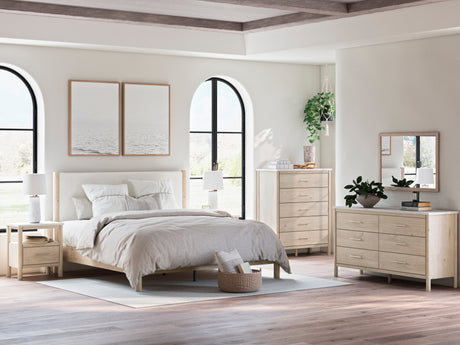 Cadmori Tan/Beige Upholstered Platform Bedroom Set by Ashley at Eve Furniture