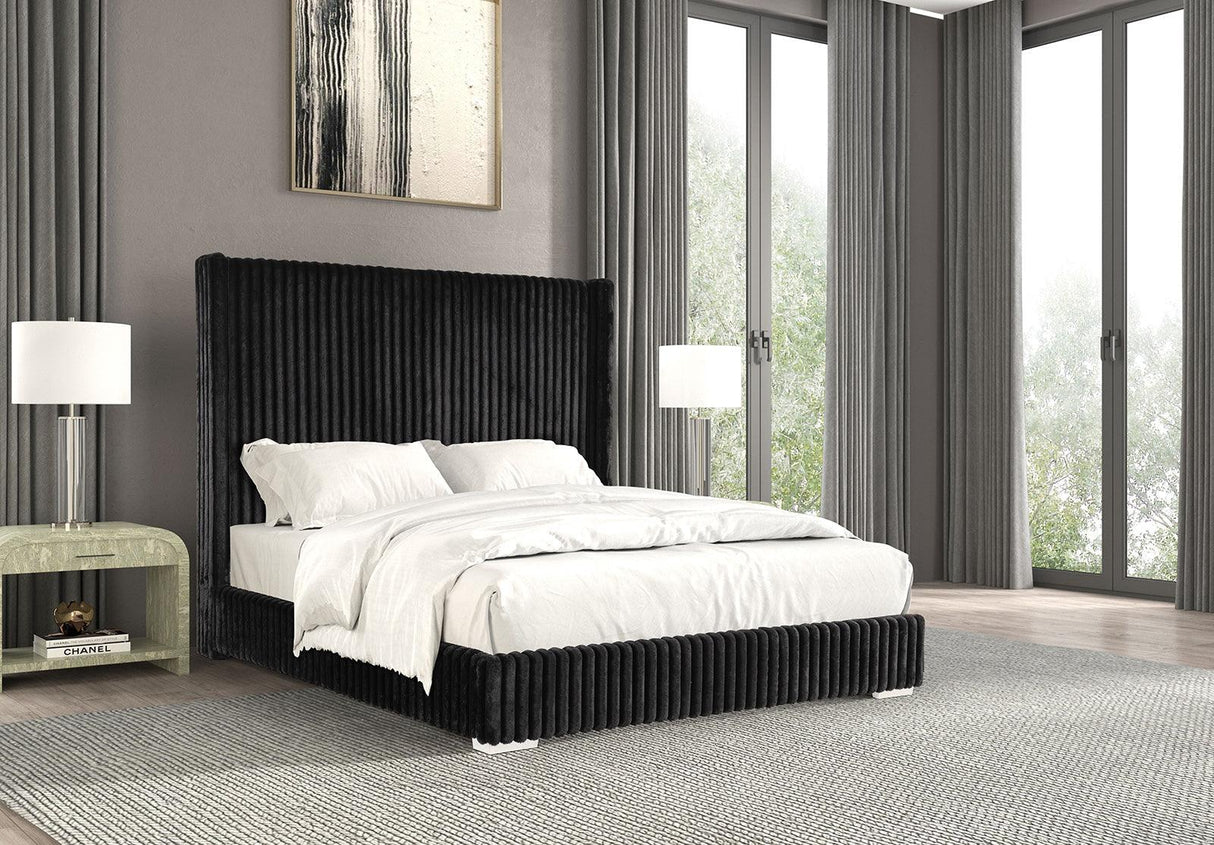 Cadwell Black King Upholstered Platform Bed by Furniture of America at Eve Furniture