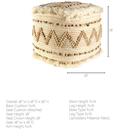 Caela Beige/Brown Wool, Cotton and Felt Popcorn Stitch Square Pouf by Mercana at Eve Furniture