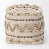 Caela Beige/Brown Wool, Cotton and Felt Popcorn Stitch Square Pouf by Mercana at Eve Furniture