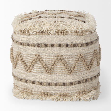 Caela Beige/Brown Wool, Cotton and Felt Popcorn Stitch Square Pouf by Mercana at Eve Furniture