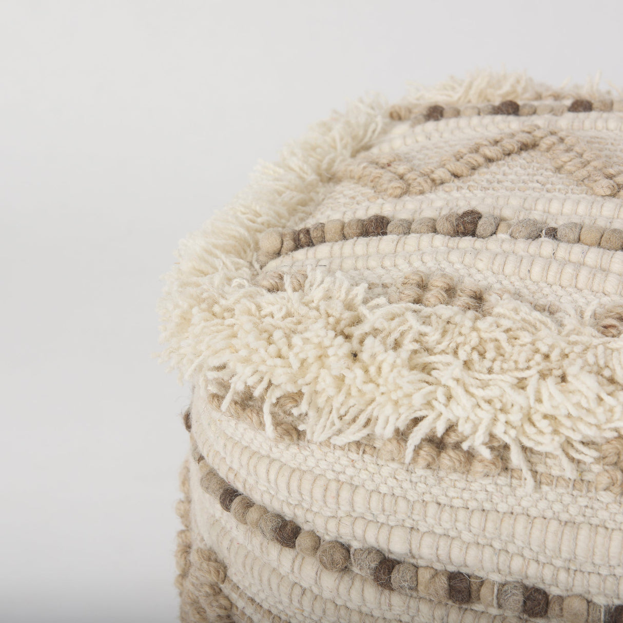 Caela Beige/Brown Wool, Cotton and Felt Popcorn Stitch Square Pouf by Mercana at Eve Furniture