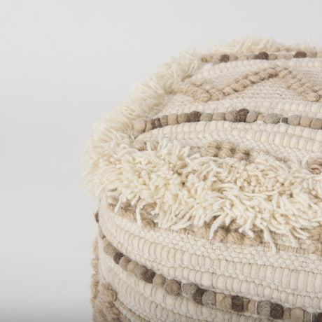 Caela Beige/Brown Wool, Cotton and Felt Popcorn Stitch Square Pouf by Mercana at Eve Furniture