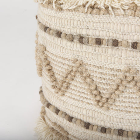 Caela Beige/Brown Wool, Cotton and Felt Popcorn Stitch Square Pouf by Mercana at Eve Furniture