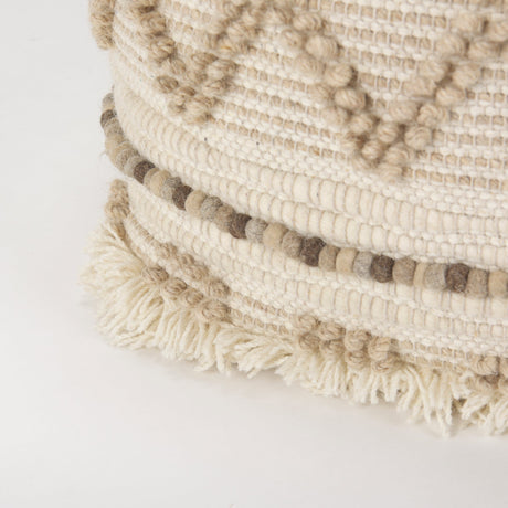 Caela Beige/Brown Wool, Cotton and Felt Popcorn Stitch Square Pouf by Mercana at Eve Furniture