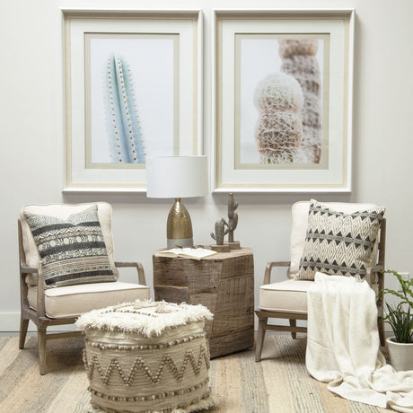 Caela Beige/Brown Wool, Cotton and Felt Popcorn Stitch Square Pouf by Mercana at Eve Furniture