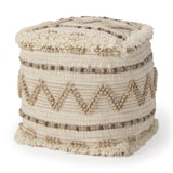 Caela Beige/Brown Wool, Cotton and Felt Popcorn Stitch Square Pouf by Mercana at Eve Furniture