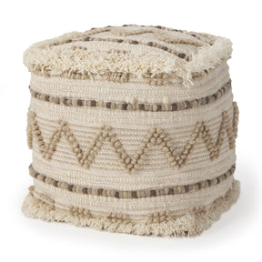 Caela Beige/Brown Wool, Cotton and Felt Popcorn Stitch Square Pouf by Mercana at Eve Furniture