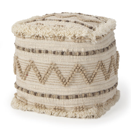 Caela Beige/Brown Wool, Cotton and Felt Popcorn Stitch Square Pouf by Mercana at Eve Furniture
