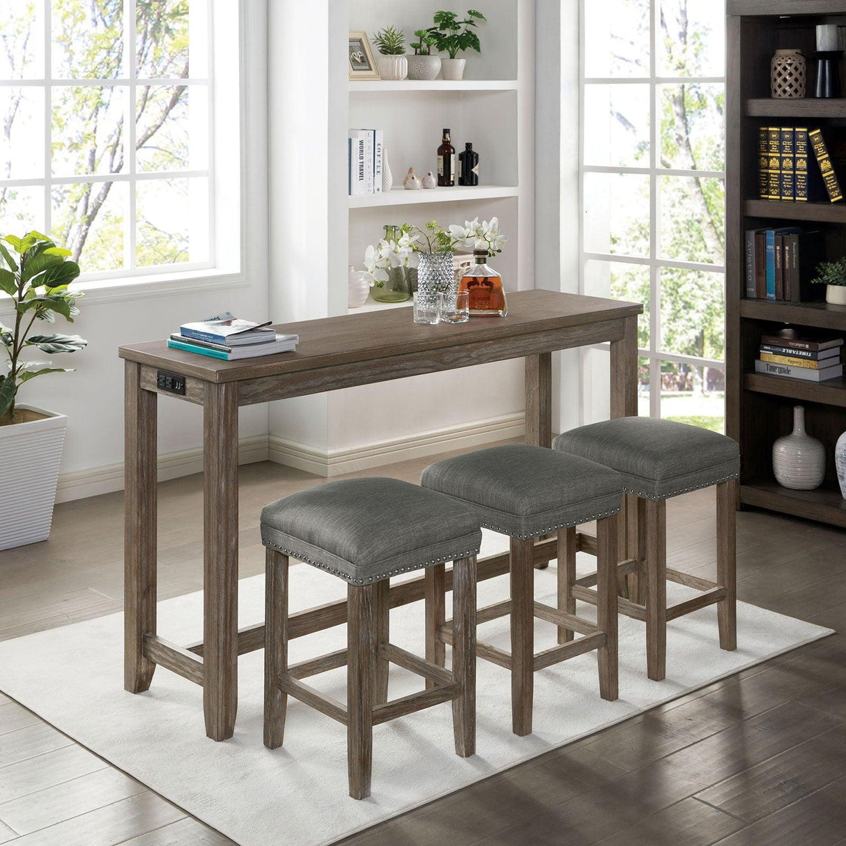Caerleon Wire-Brushed Gray/Gray 4 Pc. Counter Ht. Dining Set by Furniture of America at Eve Furniture